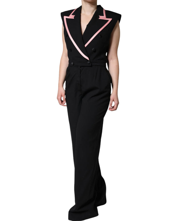 Black Wool Blend Sleeveless Jumpsuit Dress