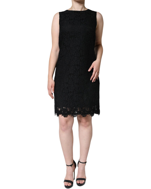 Black Floral Lace Sheath Sleeveless Mini Dress