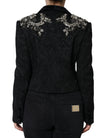 Black Jacquard Crystal Floral Jacket Blazer
