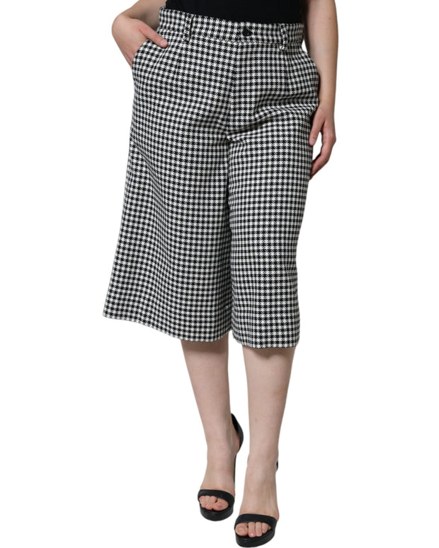 Black White Houndstooth Cropped Wide Leg Pants