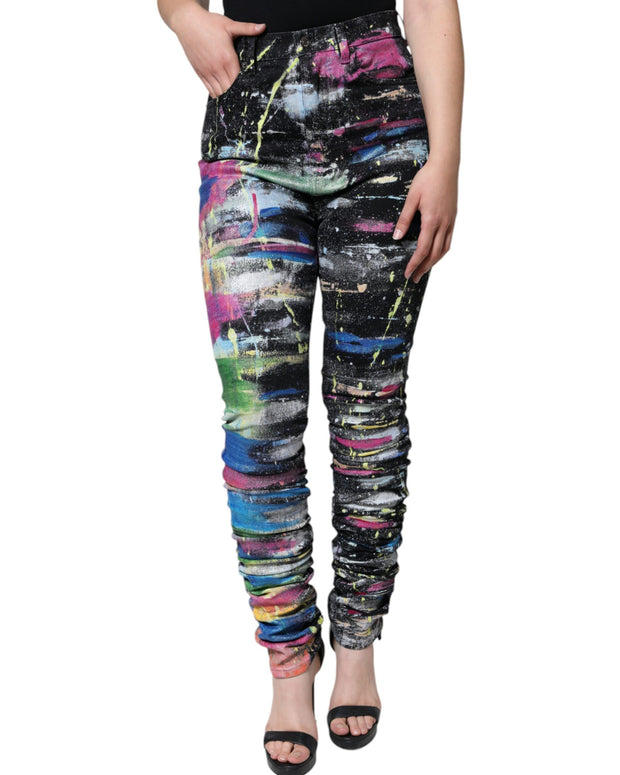 Multicolor Splatter Paint Cotton Skinny Denim Jeans