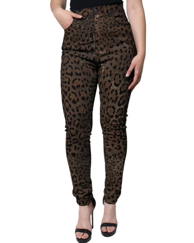 Brown Leopard Cotton Skinny Denim Jeans