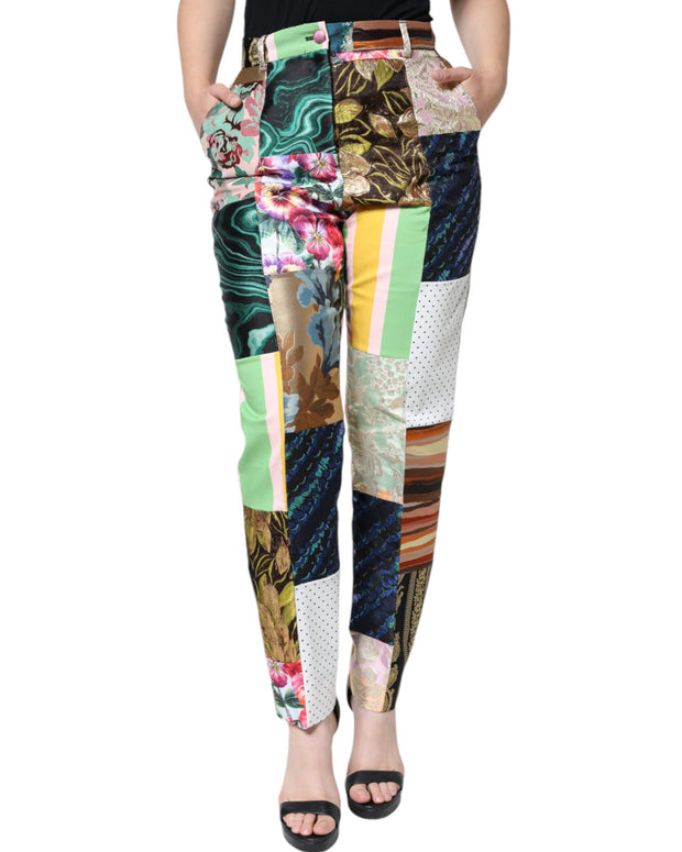 Multicolor Patchwork Jacquard High Waist Pants