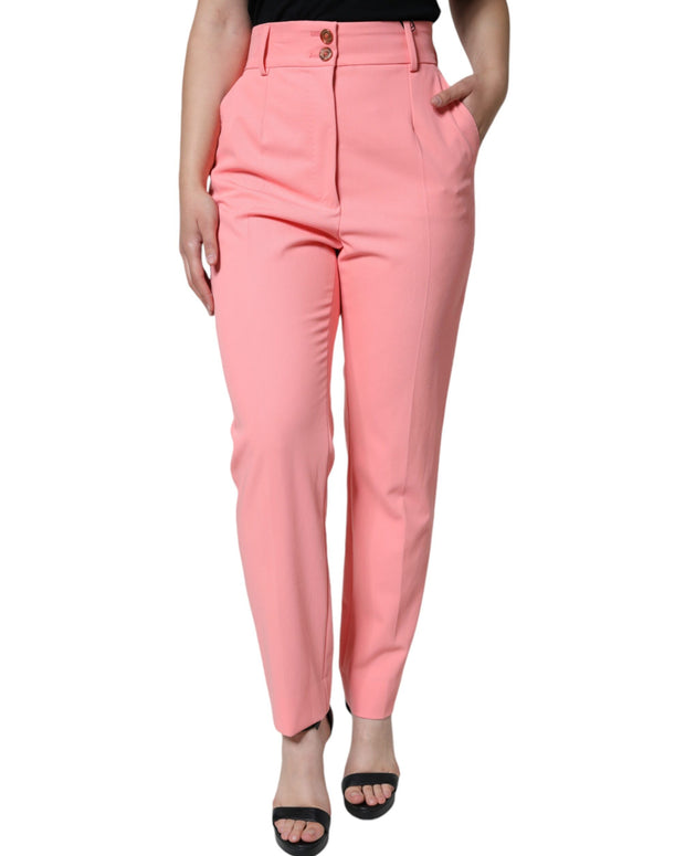 Rose Pink Polyester High Waist Tapered Pants
