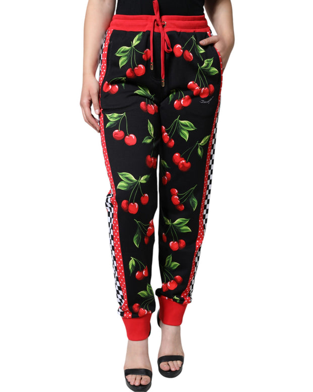 Black Red Cherry Mid Waist Jogger Pants