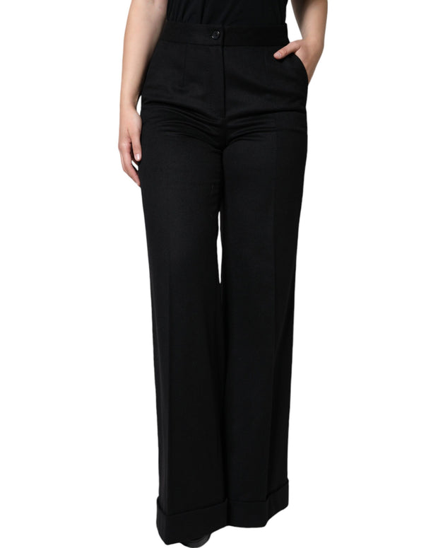 Black Cashmere Mid Waist Women Boot Cut Pants