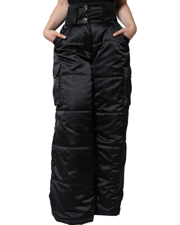 Black Quilted High Waist Women Boot Cut Pants