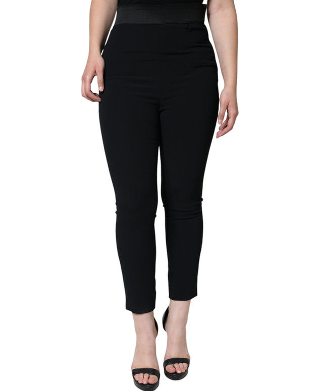 Black Viscose High Waist Tapered Pants