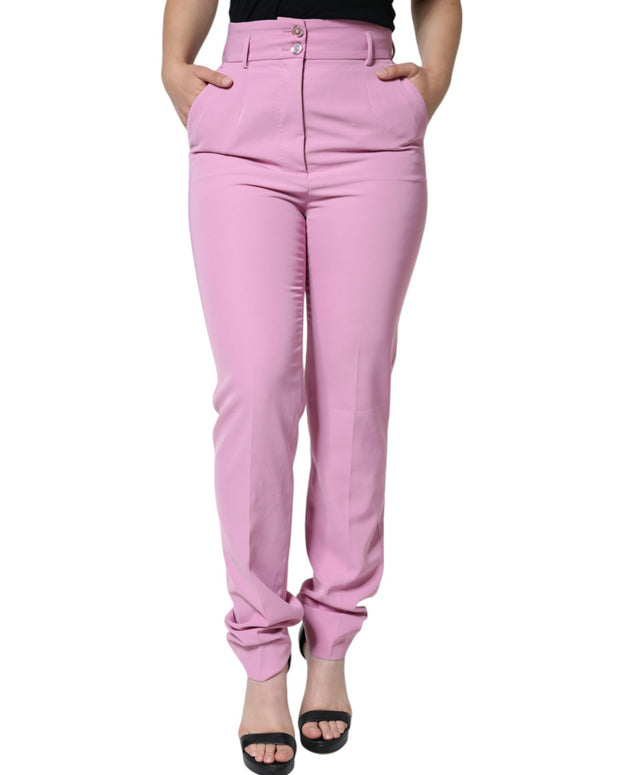 Pink Polyester High Waist Women Tapered Pants