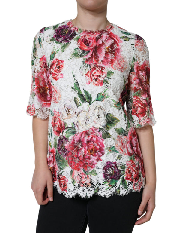White Peony Lace Short Sleeves Blouse Top
