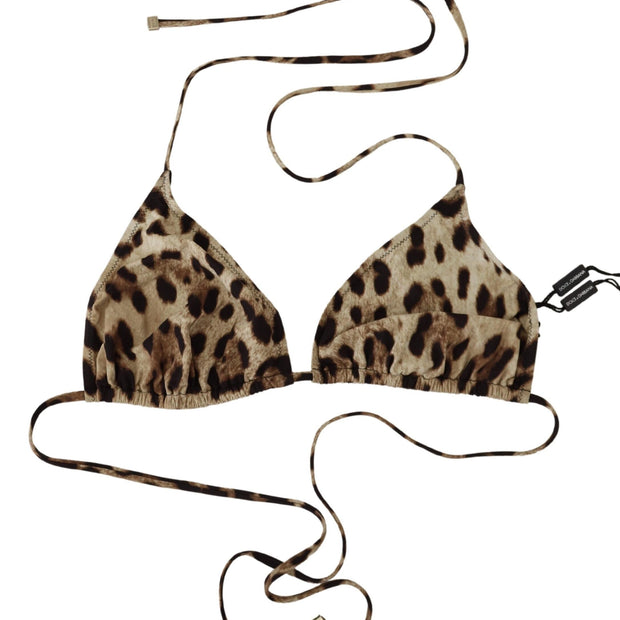 Brown Leopard Halter Beachwear Swimwear Bikini Top