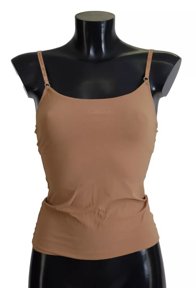 Brown Nylon Stretch Sleeveless Top Underwear