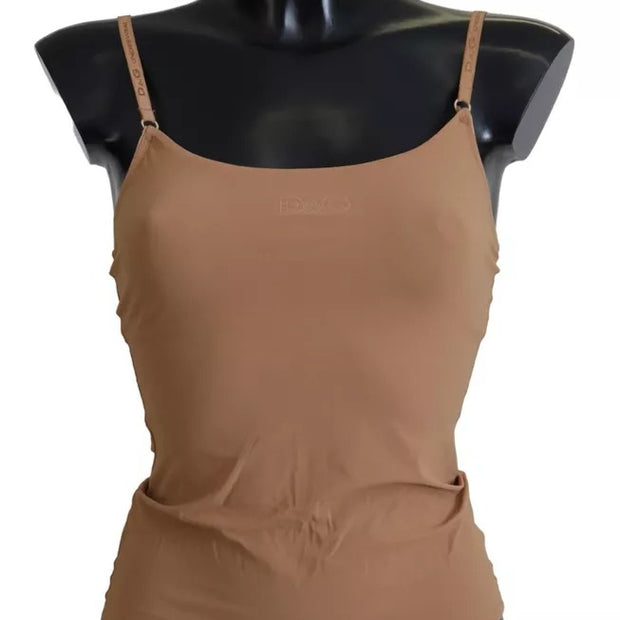 Brown Nylon Stretch Sleeveless Top Underwear