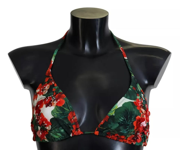 Multicolor Geranium Halter Beachwear Bikini Top