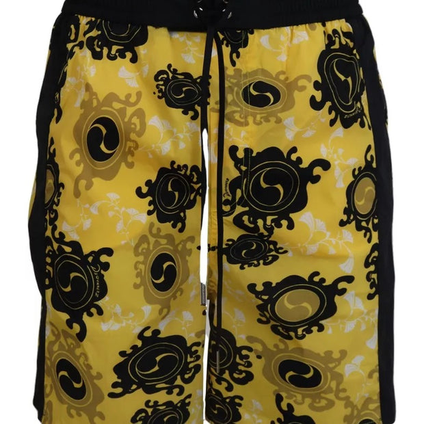 Yellow Black Printed Nylon Beachwear Shorts Swimwear