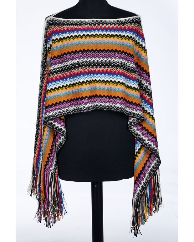 Multicolor Wool Women Poncho