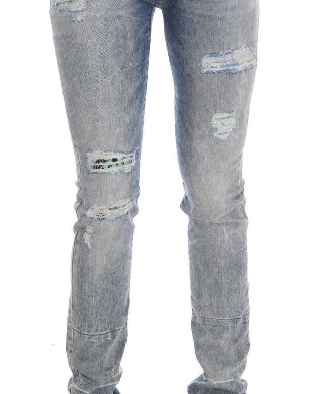 Blue Wash Torn Stretch Slim Fit Jeans