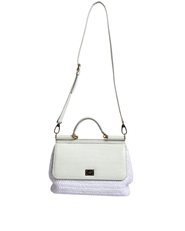 White Rafia Leather SICILY Crossbody Bag