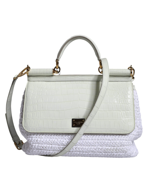 White Rafia Leather SICILY Crossbody Bag