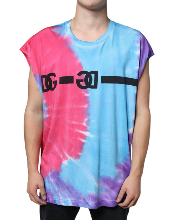 Multicolor Tie Dye Cotton Sleeveless T-shirt