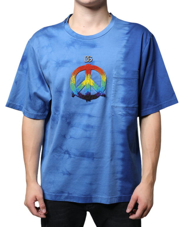 Blue Tie-Dye Peace Sign Cotton T-shirt