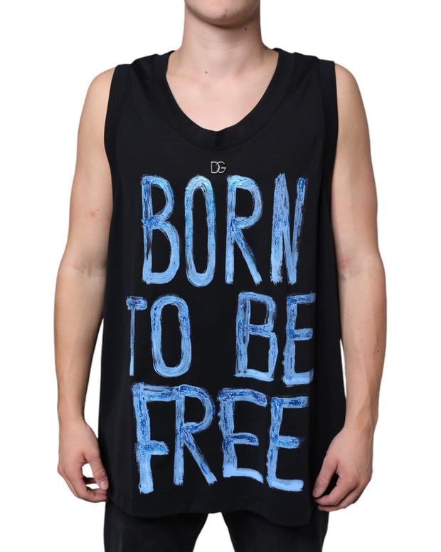 Black Cotton Born To Be Free Sleeveless T-shirt