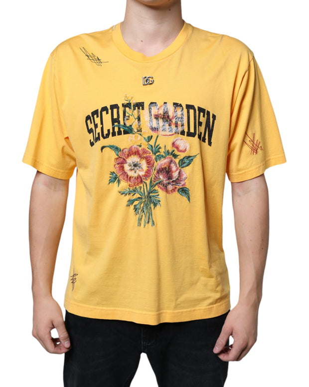 Yellow Secret Graden Floral Cotton Crew Neck T-shirt