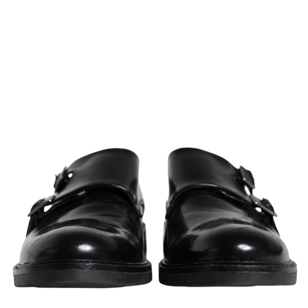 Black Leather Monk Strap Dress Formal Shoes