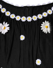 Black Silk Daisy A-line Long Maxi Dress