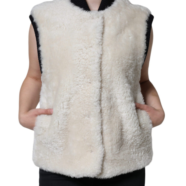 White WARRENFORD Shearling Leather Vest Coat Jacket