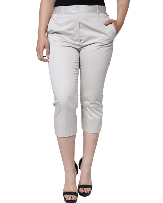 White Cotton Mid Waist Cropped Skinny Pants