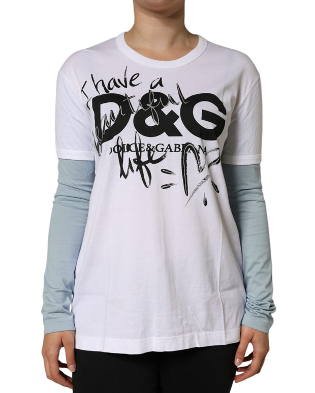 White Cotton Logo Print Round Neck T-shirt