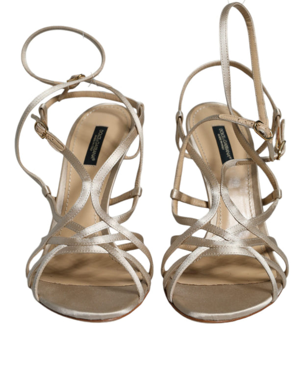 Beige Leather Stiletto Heels Sandals Shoes