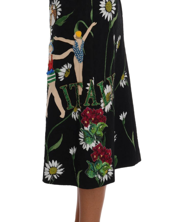 Black Embellished Daisy Brocade Skirt