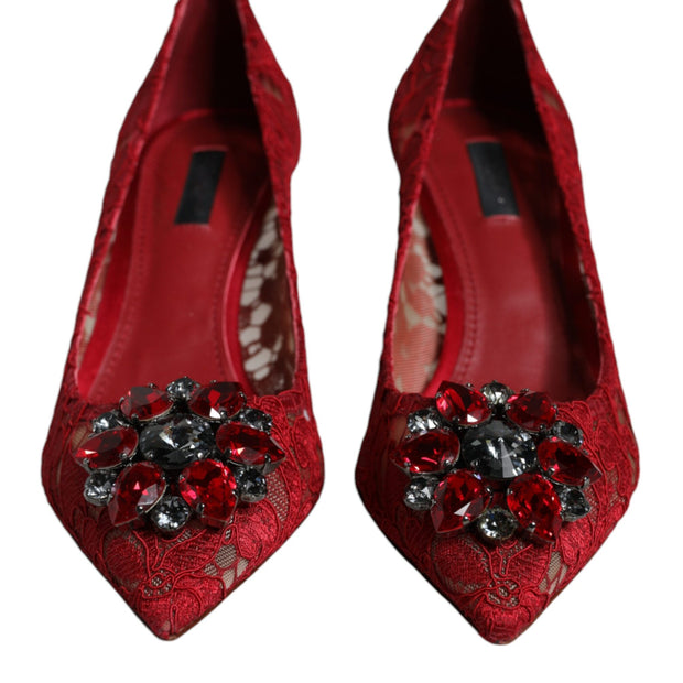 Red Taormina Lace Crystal Heels Pumps Shoes