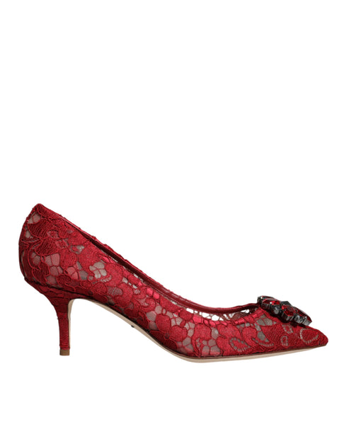 Red Taormina Lace Crystal Heels Pumps Shoes