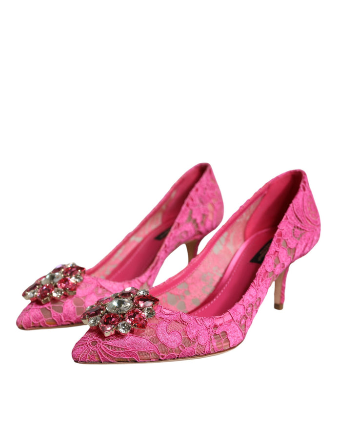 Pink Taormina Lace Crystal Heels Pumps Shoes