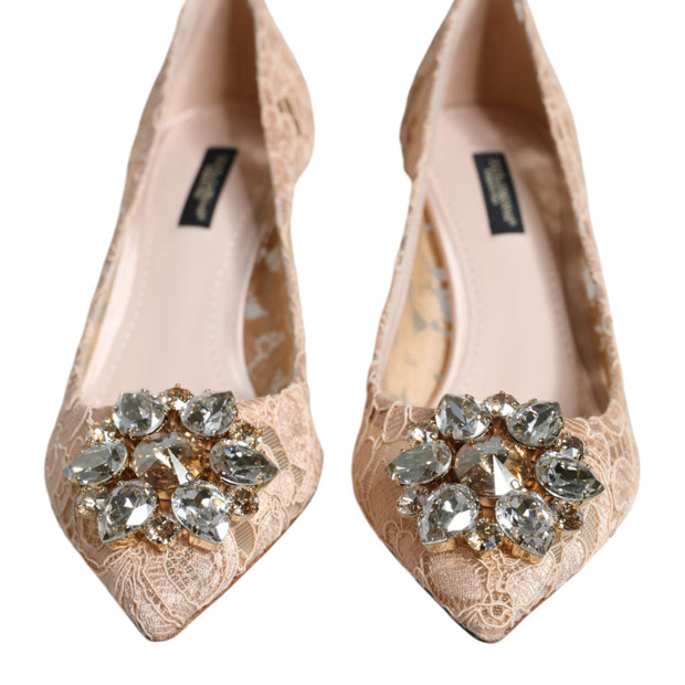 Beige Taormina Lace Crystal Heels Pumps Shoes