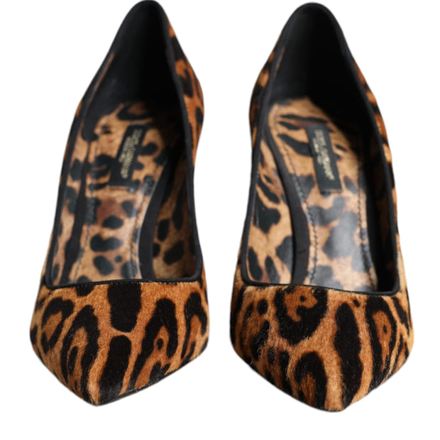 Brown Leopard Calf Hair Heels Pumps Shoes