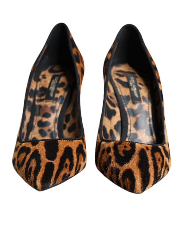 Brown Leopard Calf Hair Heels Pumps Shoes