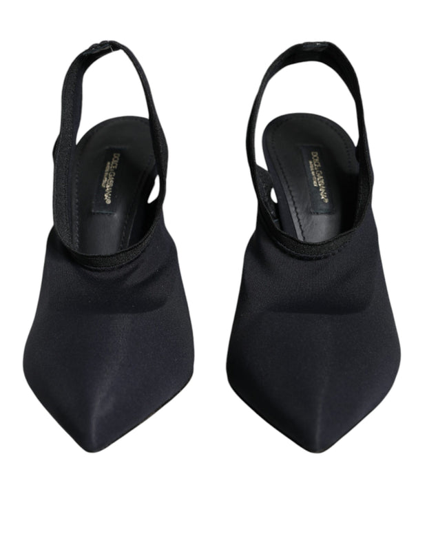 Black Jersey Stretch Heels Slingback Shoes