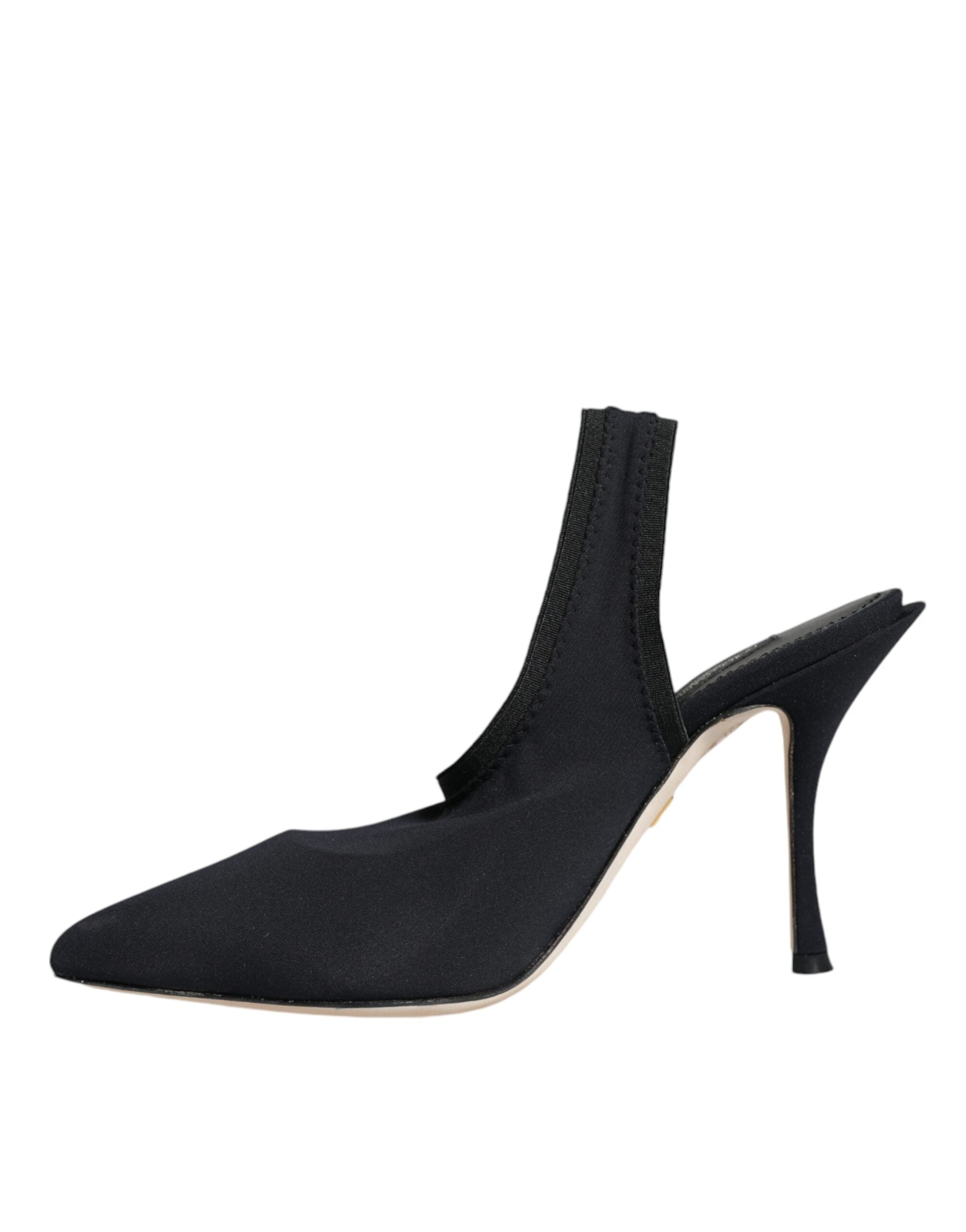 Black Jersey Stretch Heels Slingback Shoes