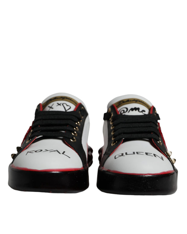 White Red Crystals Leather Portofino Sneakers Shoes