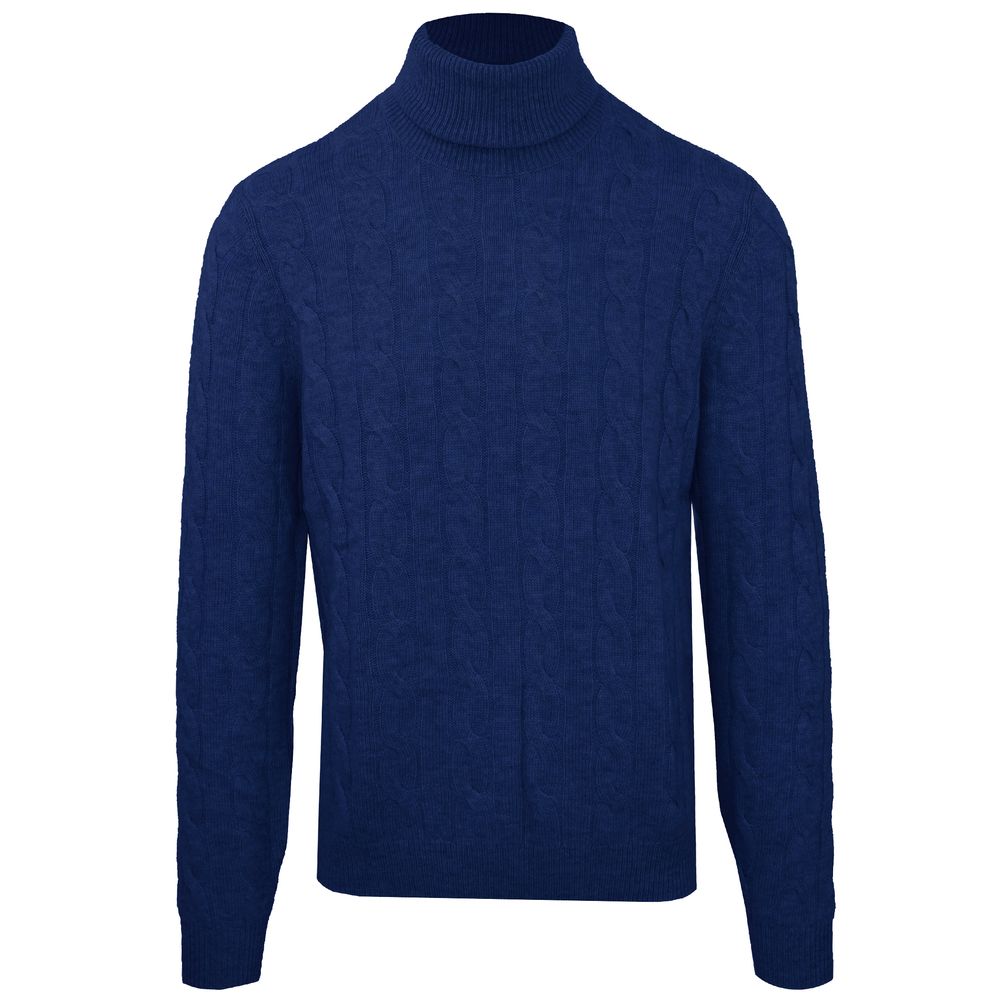 Blue Wool Men's Turtleneck Sweater