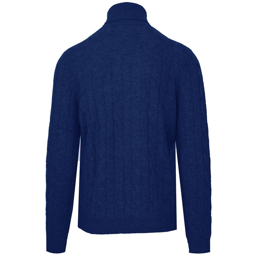 Blue Wool Men's Turtleneck Sweater