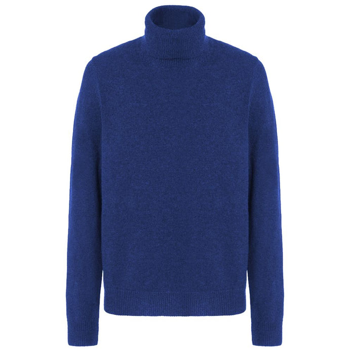 Blue Wool Men Turtleneck Sweater