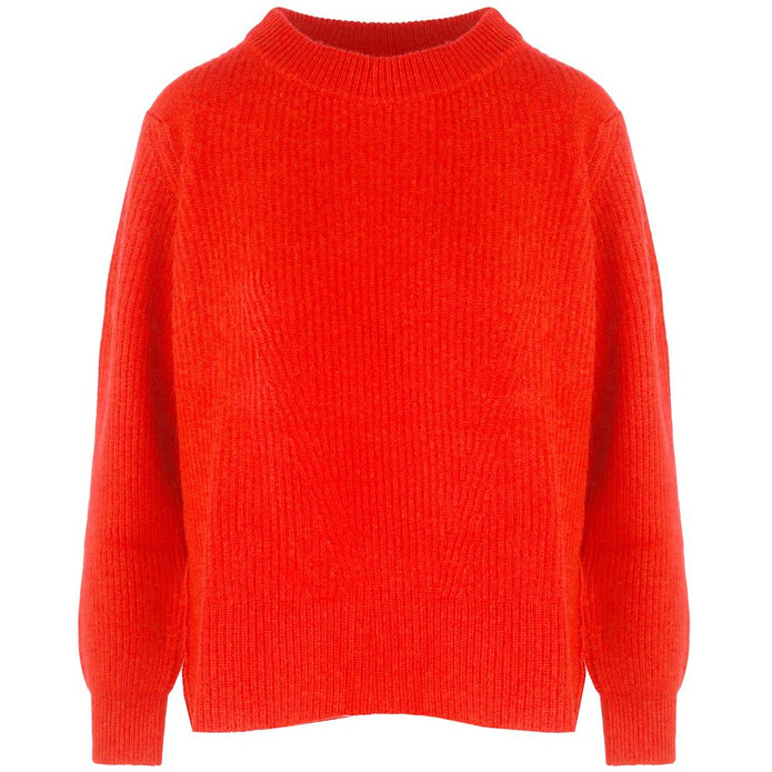 Orange Cashmere Women Sweater with Ribbed Embroidery