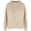 Beige Cashmere Women Sweater with Side Slit and Ribbed Detail