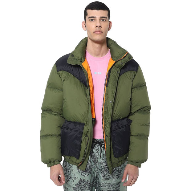 Green Nylon Men Bomber Jacket