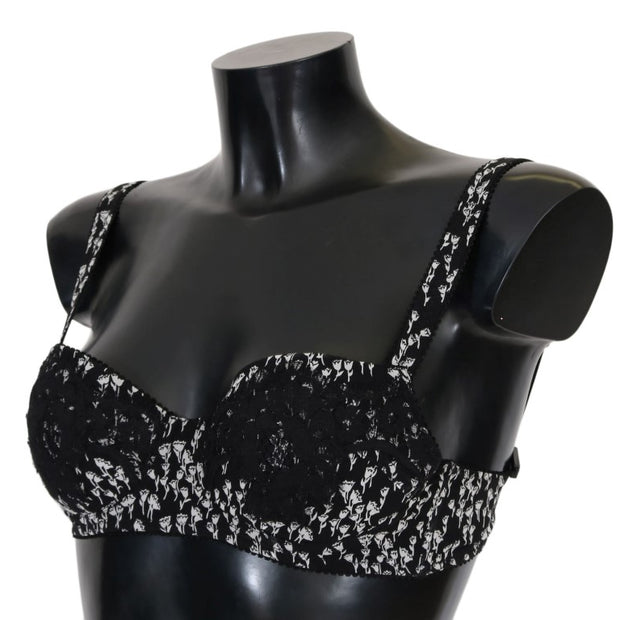 Elegant Black Floral Lace Silk Bra